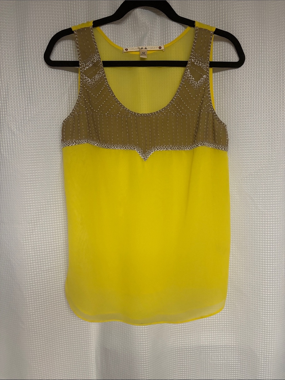 Chelsea & Violet Yellow and Tan Beaded Scoop Neck Tank